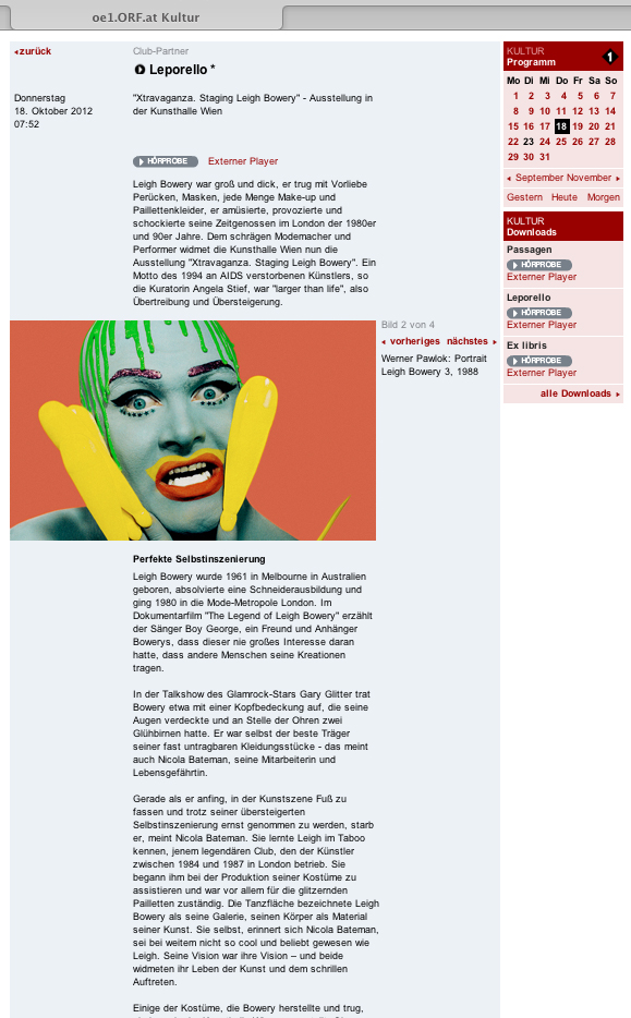 ORF ORF, Kunsthalle Wien, Leigh Bowery, Werner Pawlok, Photography, Fotografie