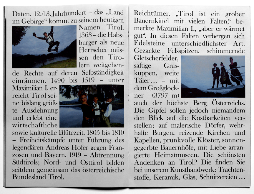Tirol - Starkes Land Catalog page 13 Tirol, Starkes Land, Tourismus, Werbung, Goldene Reisekutsche, photo by werner pawlok, Landschaft, landscape, Berge, Natur, Österreich Tirol - Starkes Land Catalog page 13 Tirol, Starkes Land, Tourismus, Werbung, Goldene Reisekutsche, photo by werner pawlok, Landschaft, landscape, Berge, Natur, Österreich