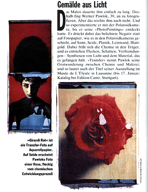 Stern page 1 Stern, Photographie, Werner Pawlok, Transfers, Polaroid 50x60, Polaroid Photography,