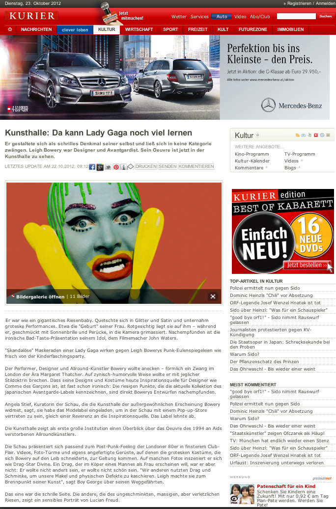 Kurier Austria Kurier Austria, Kunsthalle Wien, Leigh Bowery, Werner Pawlok, Photography, Fotografie