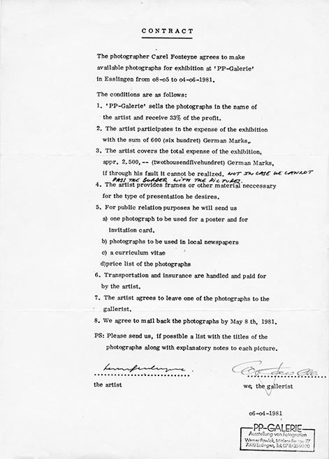 Carel Fonteyne contract Carel Fonteyne, PP Galerie, Werner Pawlok, Carel Fonteyne contract Carel Fonteyne, PP Galerie, Werner Pawlok,