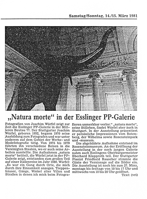 Joachim Würfel Press Joachim Würfel, PP Galerie, Werner Pawlok Joachim Würfel Press Joachim Würfel, PP Galerie, Werner Pawlok